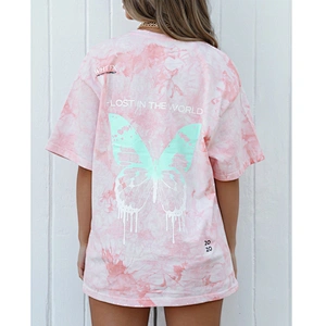 Custom Design Women Printed Tees Crew neck Personality Tie Dye Graphic T Shirts Basic Casual Loose Tops