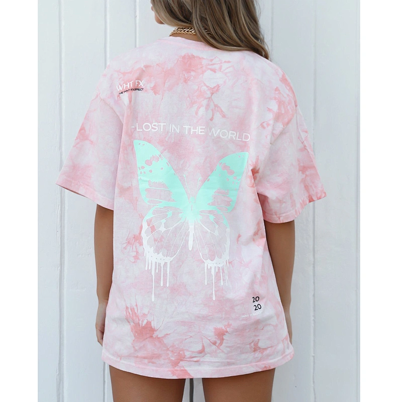 Custom Design Women Printed Tees Crew neck Personality Tie Dye Graphic T Shirts Basic Casual Loose Tops