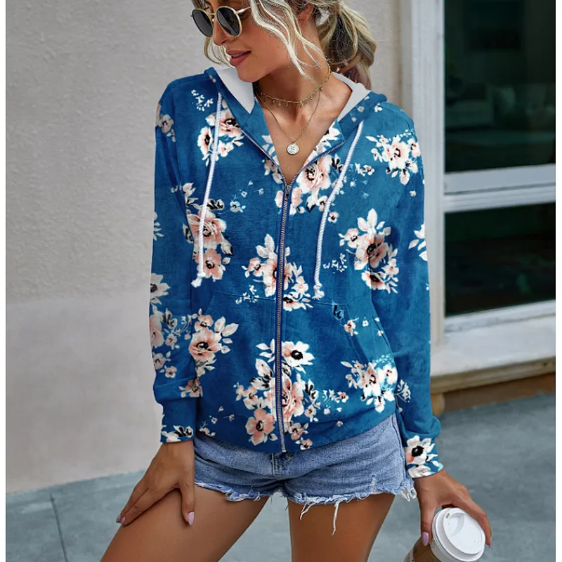 Amazon hot Women Long Sleeve Casual Tops Pullover Zip Up Hooded Tie Dye Sweatshirt Hoodies with Pocket