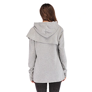 Custom Logo Women Long Sleeve Embroidery Hoodie Asymmetric Hem Casual Tunic Fleece Sweatshirt Hoodies