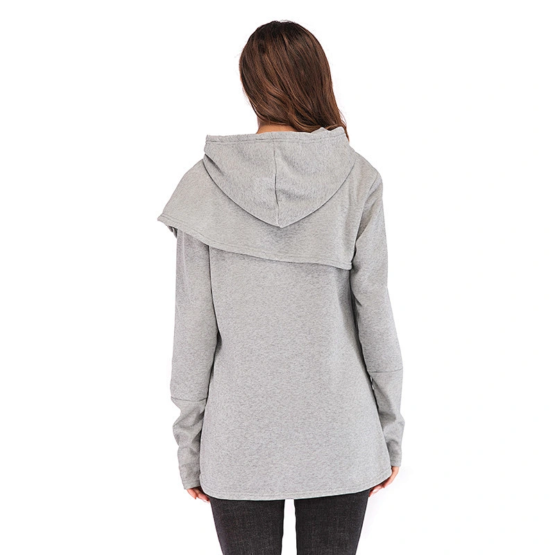 Custom Logo Women Long Sleeve Embroidery Hoodie Asymmetric Hem Casual Tunic Fleece Sweatshirt Hoodies