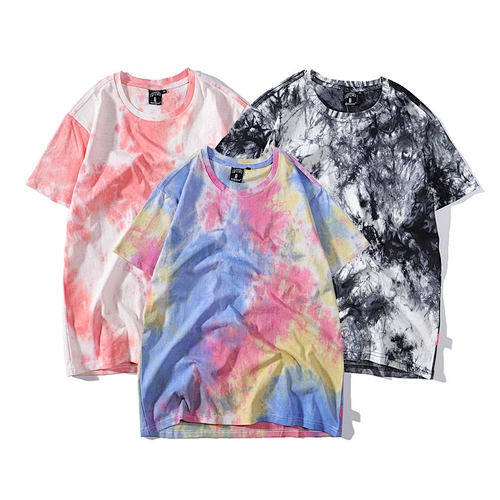 Custom Design Unisex Crew neck T Shirts Tie Dye Basic Casual Loose Couple t shirts Tops