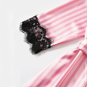 Customized Women's Sleepwear 4pcs Floral Lace Nightwear Trim Satin Cami Pajamas Set with Robe