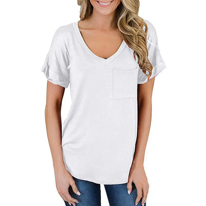 Amazon Hot Womens Casual Tops Short Sleeve V-Neck T-Shirts Loose Blouse Basic Tees T-Shirt