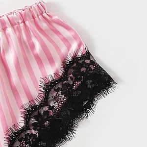 Customized Women's Sleepwear 4pcs Floral Lace Nightwear Trim Satin Cami Pajamas Set with Robe