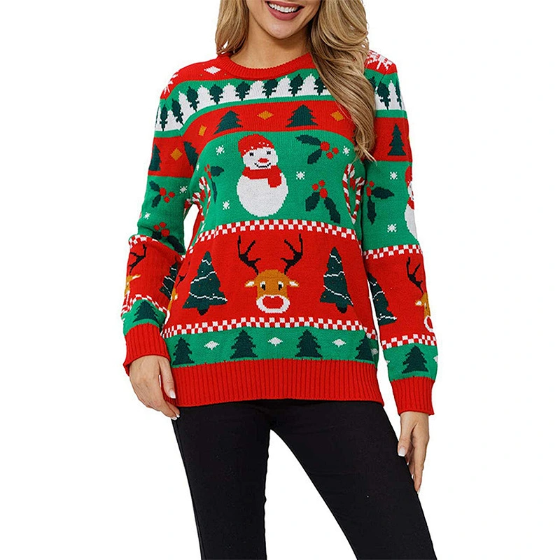 Amazon Top Selling Ladies Christmas Reindeer Snowflakes Sweater Knitted Pullover Sweater Tops