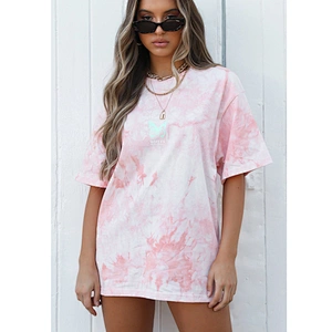 Custom Design Women Printed Tees Crew neck Personality Tie Dye Graphic T Shirts Basic Casual Loose Tops