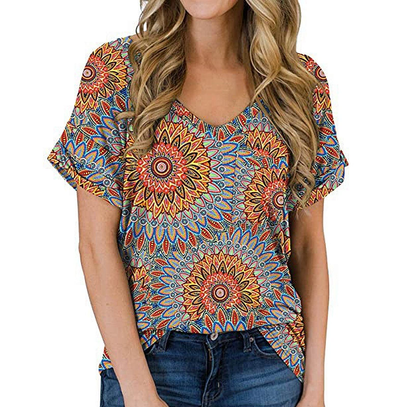 Amazon Hot Women's Casual Tops Short Sleeve V-Neck Shirts Loose Blouse Basic Tee T-Shirt