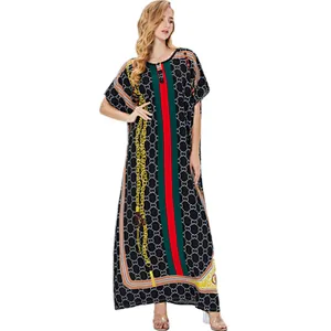 Custom Logo Women Print Turkish Kaftans Chiffon Caftan Loungewear Beachwear Bikini Swimsuit Cover Up Dress