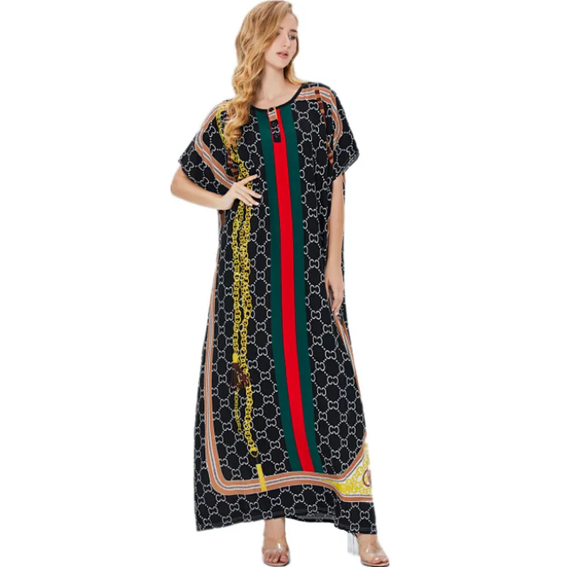 Custom Logo Women Print Turkish Kaftans Chiffon Caftan Loungewear Beachwear Bikini Swimsuit Cover Up Dress