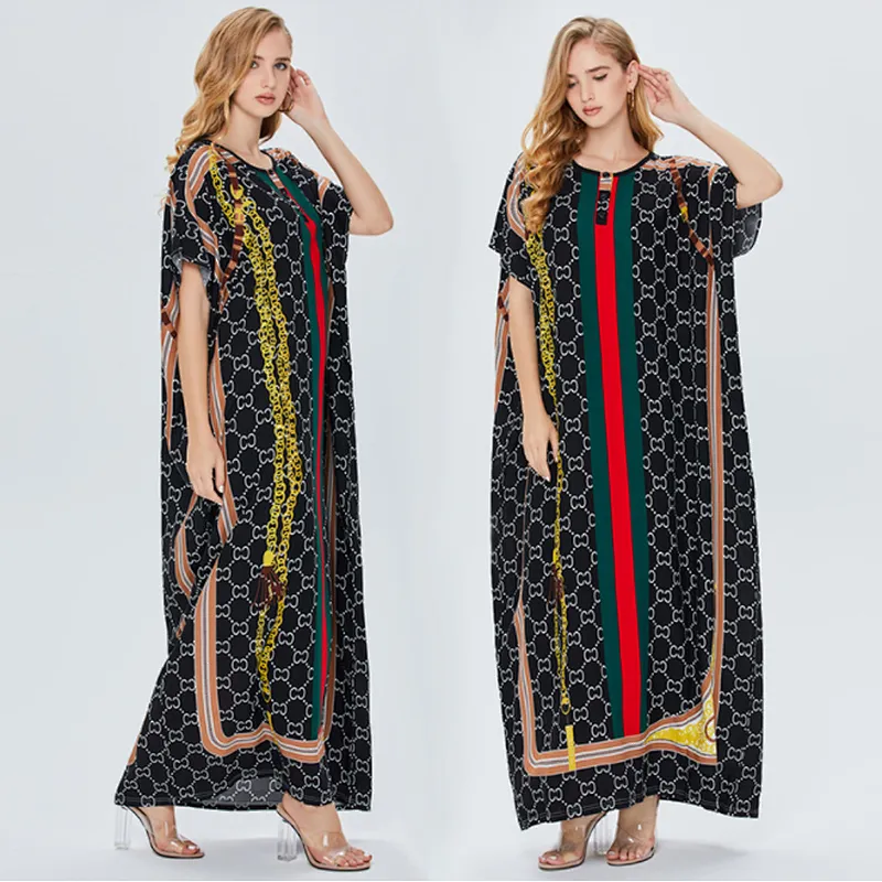 Custom Logo Women Print Turkish Kaftans Chiffon Caftan Loungewear Beachwear Bikini Swimsuit Cover Up Dress