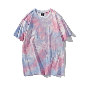 Custom Design Unisex Crew neck T Shirts Tie Dye Basic Casual Loose Couple t shirts Tops