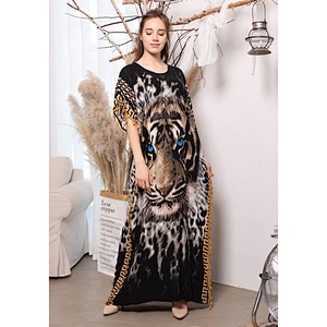 Muslim women's dress Middle Eastern Tiger Print Turkish Caftans Swimsuit Cover up Kaftan Beach Long Dress