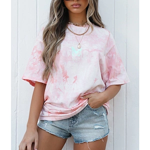 Custom Design Women Printed Tees Crew neck Personality Tie Dye Graphic T Shirts Basic Casual Loose Tops