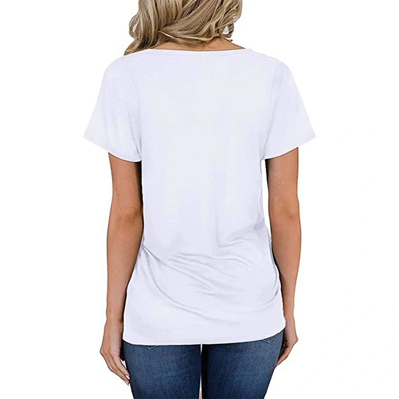 Amazon Hot Women Casual Tops Short Sleeve V-Neck Shirts Loose Blouse Basic Tee T-Shirt with Pocket