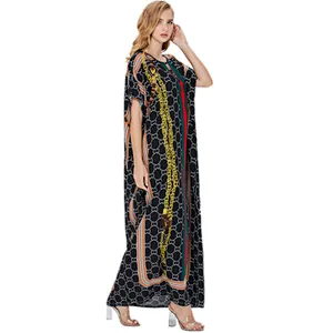 Custom Logo Women Print Turkish Kaftans Chiffon Caftan Loungewear Beachwear Bikini Swimsuit Cover Up Dress