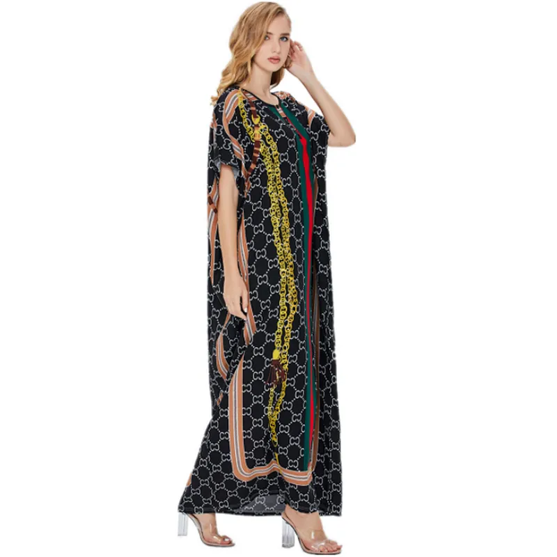 Custom Logo Women Print Turkish Kaftans Chiffon Caftan Loungewear Beachwear Bikini Swimsuit Cover Up Dress