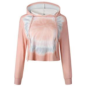 Women's Tie Dye Crop Hoodies Long Sleeve Pullover Hooded Sweatshirt Casual Loose Crop Top