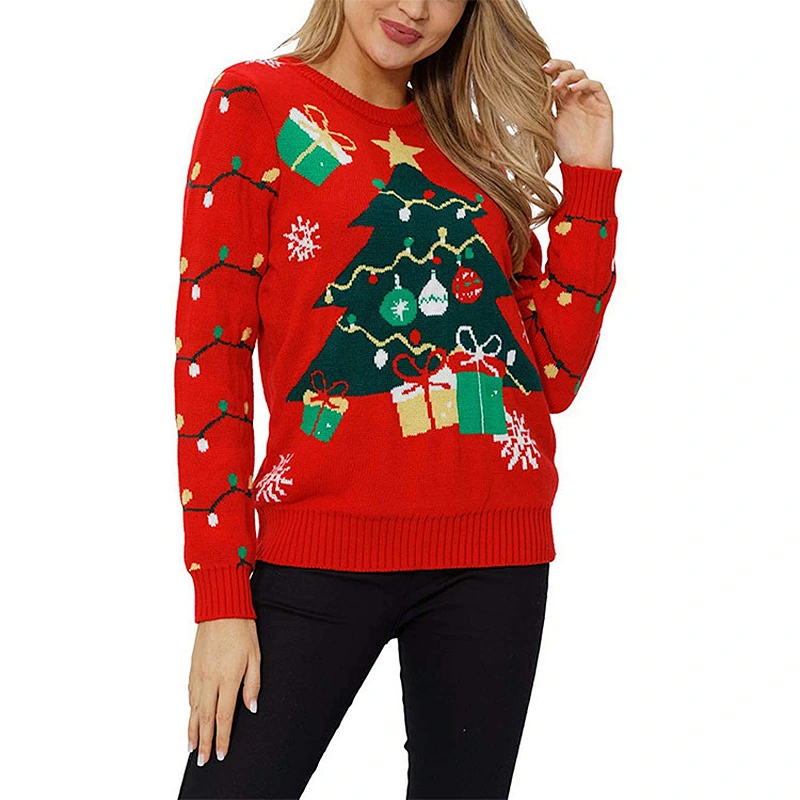 Amazon Top Selling Ladies Christmas Reindeer Snowflakes Sweater Knitted Pullover Sweater Tops