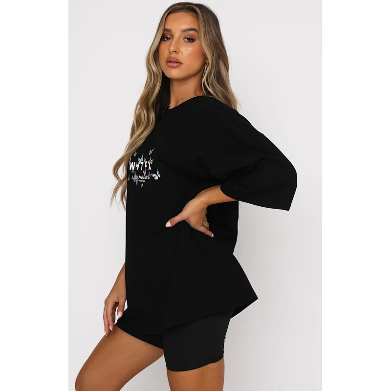 Custom Logo Womens Cartoon Digital Printing T shirt Graphic Tees Crew neck Casual Loose t shirt