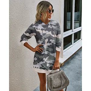 Women Hoodies Dress Tie-Dye Printed Long Sleeve Hooded Tunic Oversized Pockets Sweatshirt Pullover Jumper