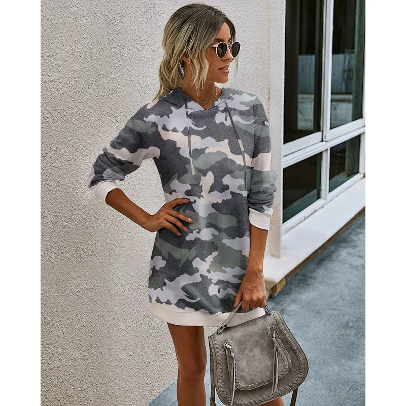 Women Hoodies Dress Tie-Dye Printed Long Sleeve Hooded Tunic Oversized Pockets Sweatshirt Pullover Jumper