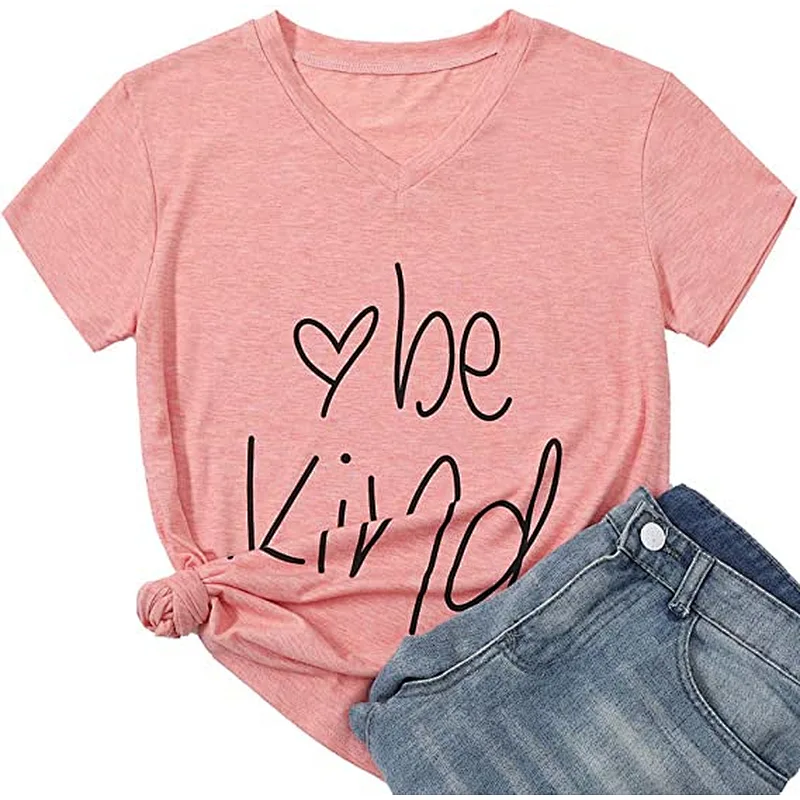 Custom Design Women's Summer V neck T Shirts Graphic Tees Basic Casual Loose Shirts Tops