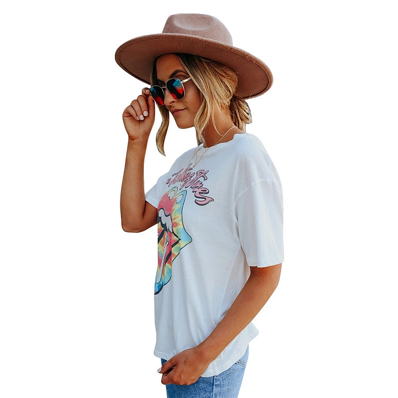 Womens Short Sleeve Graphic Crewneck Tee Loose Casual Cotton T-Shirt Tops