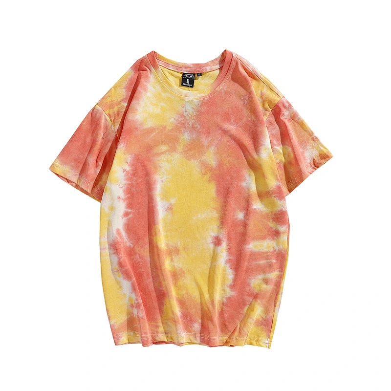 Custom Design Unisex Crew neck T Shirts Tie Dye Basic Casual Loose Couple t shirts Tops