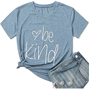 Custom Design Women's Summer V neck T Shirts Graphic Tees Basic Casual Loose Shirts Tops