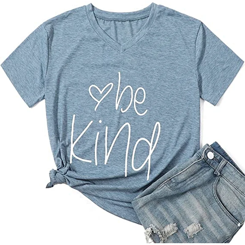 Custom Design Women's Summer V neck T Shirts Graphic Tees Basic Casual Loose Shirts Tops