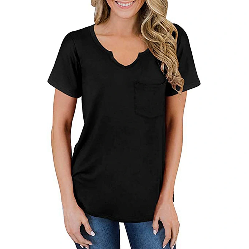 Amazon Hot Women Casual Tops Short Sleeve V-Neck Shirts Loose Blouse Basic Tee T-Shirt with Pocket