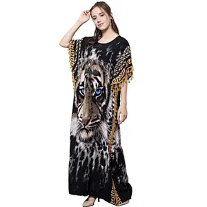 Muslim women's dress Middle Eastern Tiger Print Turkish Caftans Swimsuit Cover up Kaftan Beach Long Dress