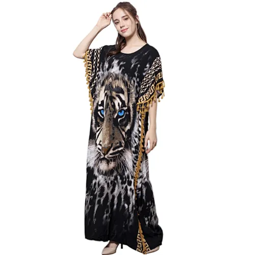 Muslim women's dress Middle Eastern Tiger Print Turkish Caftans Swimsuit Cover up Kaftan Beach Long Dress