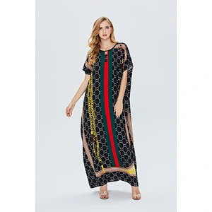 Custom Logo Women Print Turkish Kaftans Chiffon Caftan Loungewear Beachwear Bikini Swimsuit Cover Up Dress