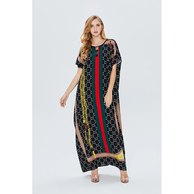 Custom Logo Women Print Turkish Kaftans Chiffon Caftan Loungewear Beachwear Bikini Swimsuit Cover Up Dress