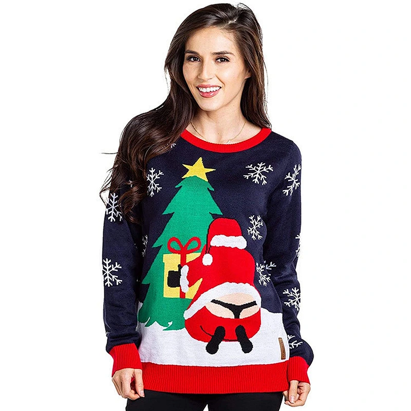 Amazon Top Unisex Long Sleeve Christmas Sweater Tops Funny Santa Ugly Christmas Sweater