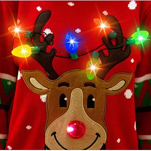 Women's Ugly Reindeer Christmas Sweater Long Sleeve Christmas Sweater Tops with LED bulb Lights