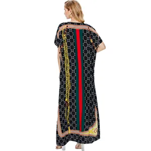 Custom Logo Women Print Turkish Kaftans Chiffon Caftan Loungewear Beachwear Bikini Swimsuit Cover Up Dress