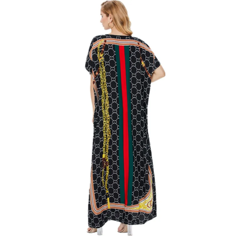 Custom Logo Women Print Turkish Kaftans Chiffon Caftan Loungewear Beachwear Bikini Swimsuit Cover Up Dress