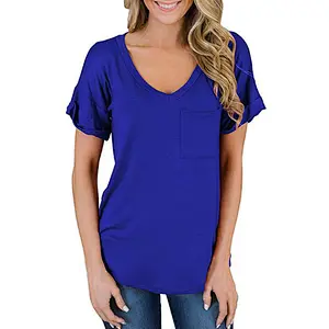 Amazon Hot Womens Casual Tops Short Sleeve V-Neck T-Shirts Loose Blouse Basic Tees T-Shirt