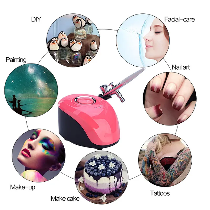 Pink black white Tattoo Nail Painting Mini Spray Makeup Gun Kit Paint Tattoo Nail Art Tool Airbrush Compressor kit