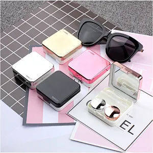 High Quality Reflective Cover Contact Lens Case with Mirror Plastic Contact Lense Container 1pc/opp Bag 5.5*5.5*3cm Avaliable