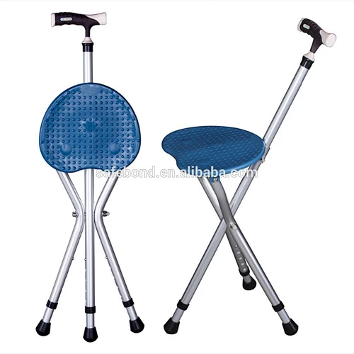 folding elderly walking stick with chair/aluminum tripod cane seat