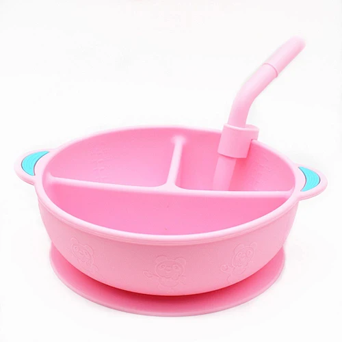 Environmental protection harmless Easy to clean baby children's silicone bowls with a straw removable