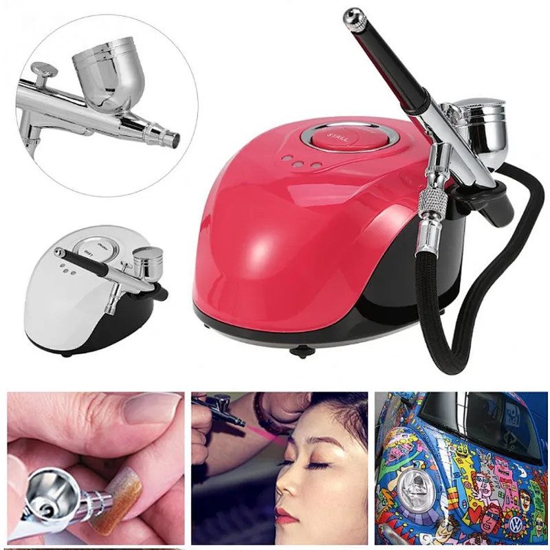 Pink black white Tattoo Nail Painting Mini Spray Makeup Gun Kit Paint Tattoo Nail Art Tool Airbrush Compressor kit