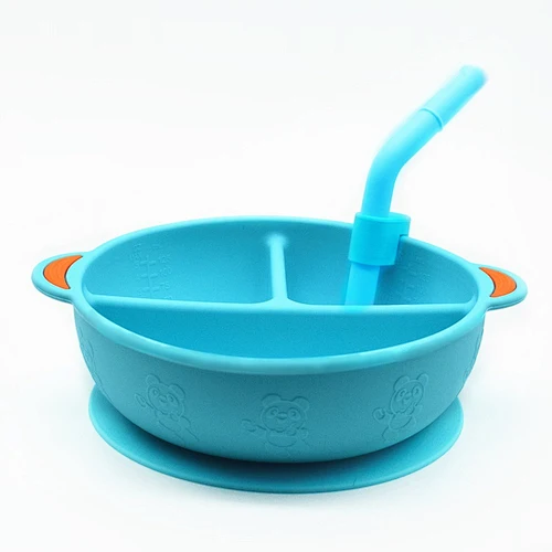 Handle  Soft Easy Clean Bpa Free Non-Slip Suction silicone baby  kids bowling set Lunch Food Storage