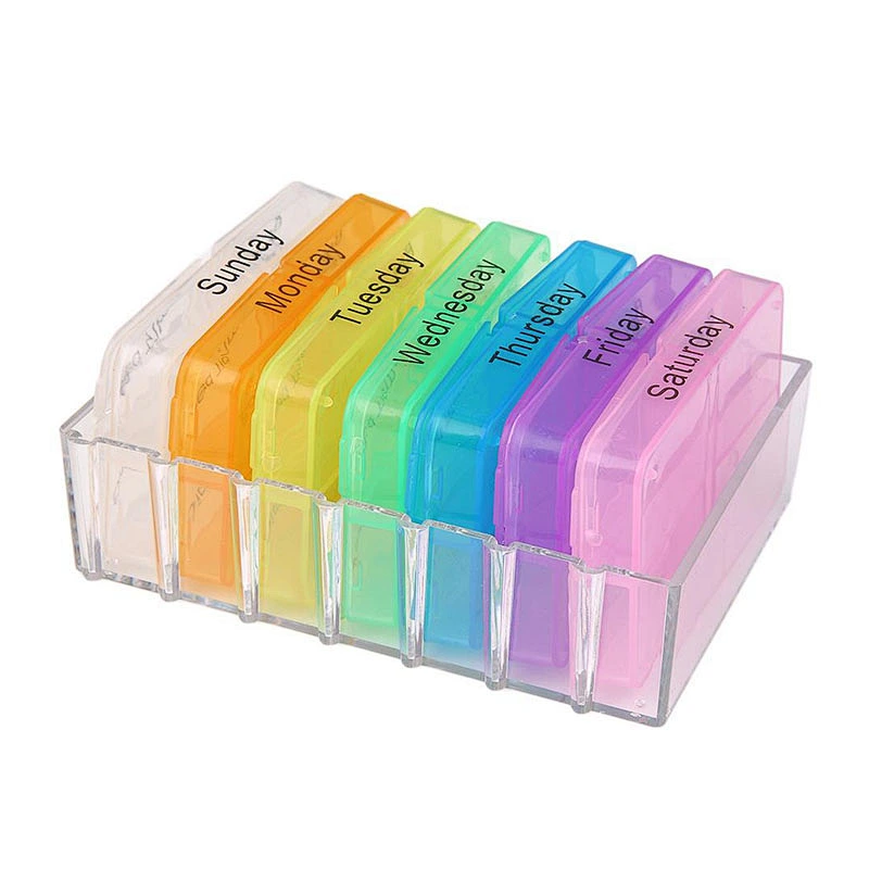 Promotional plastic portable 7 days medicine pocket weekly pill box one week pill box one week pill box portable pill box weekly pill box