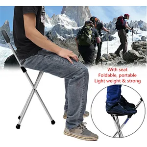 Elderly Folding Triangle Aluminum Walking Stick with Seat Chair Cane Seat / Folding Cane Seat