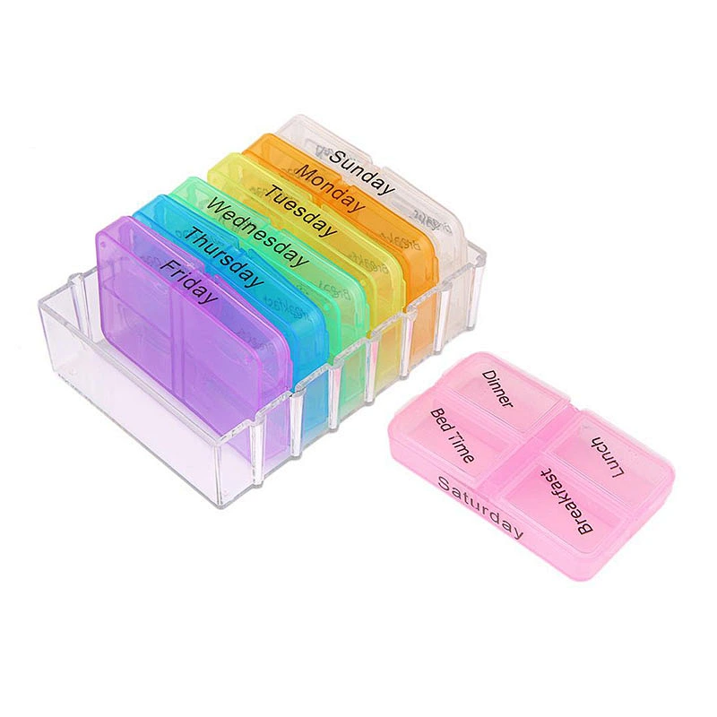 Promotional plastic portable 7 days medicine pocket weekly pill box one week pill box one week pill box portable pill box weekly pill box